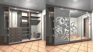 3D illustration design interior design Cabinet with mirrored sliding doors